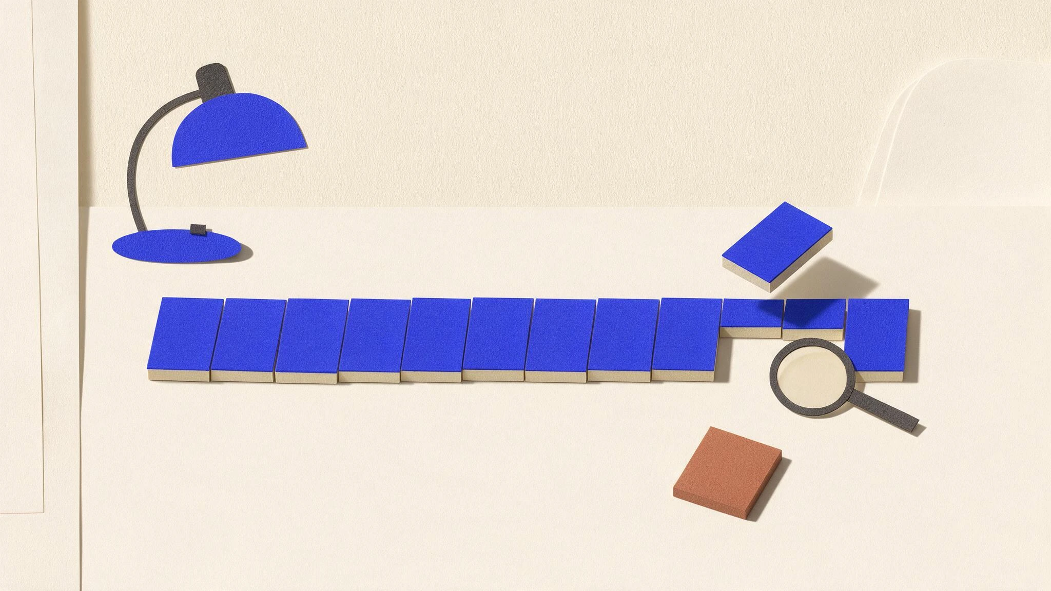 Editorial paper illustration of word-shaped tiles, a displaced tile and a magnifying glass.